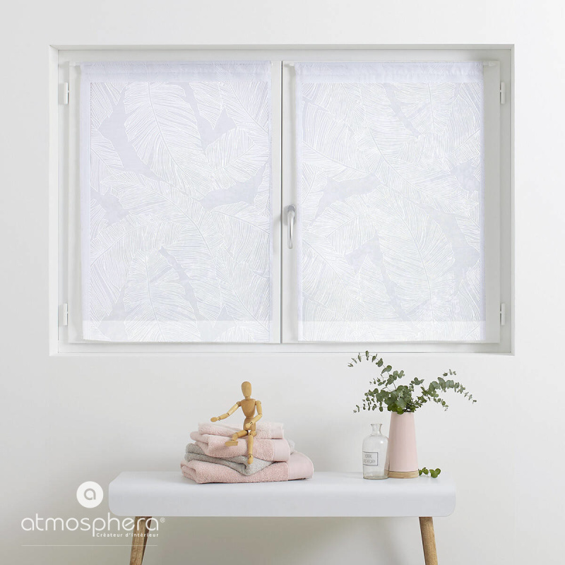 Atmosphera Krátké kuchyňské záclony Leaf, vzor listů, 2 kusy, 60 x 90 cm bílá