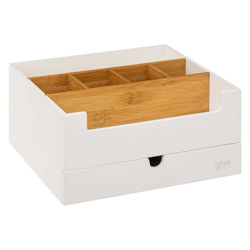 5five Simply Smart Organizér na kosmetiku se zásuvkou, bílý, bambusový bílá