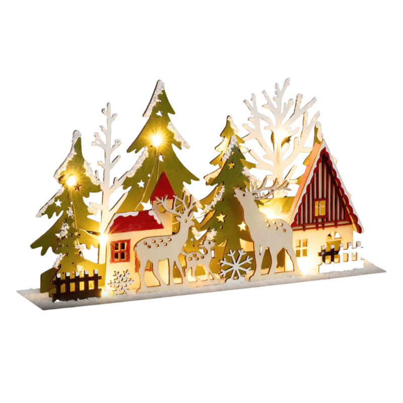 Fééric Lights and Christmas Vánoční vesnička, vánoční scéna z překližky vícebarevná