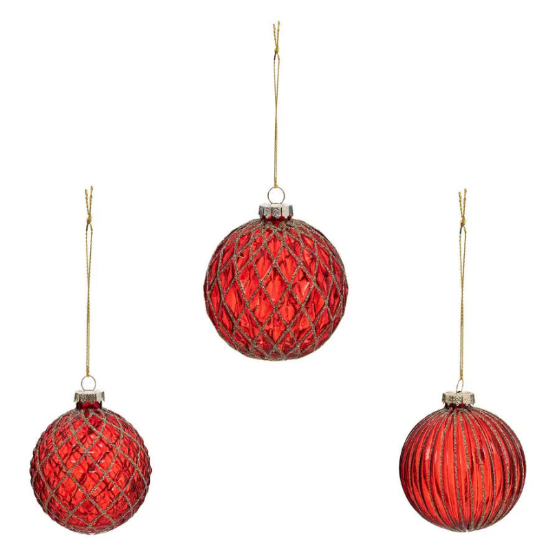 Atmosphera Vánoční ozdoby s reliéfním vzorem, Ø 8 cm, 3 ks, červená barva červená