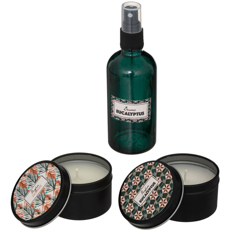 Atmosphera Dárkový set: 2 svíčky a vonný olej 100 ml, vůně eukalyptu zelená