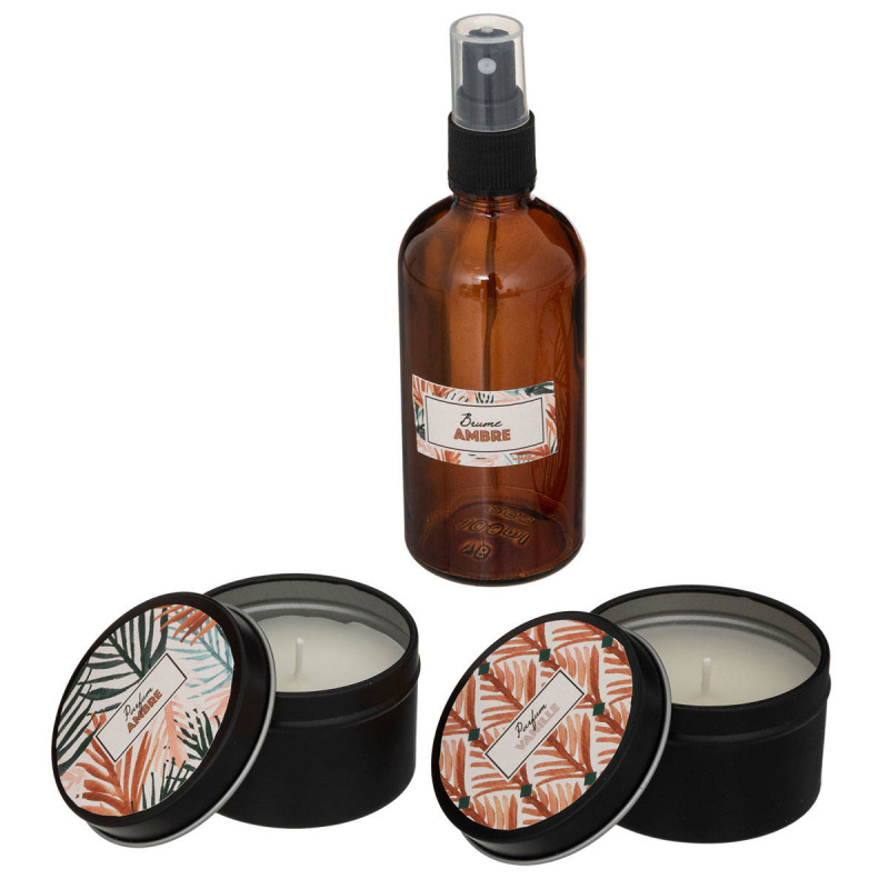 Atmosphera Dárkový set: 2 svíčky a vonný olej 100 ml, vůně ambry hnědá