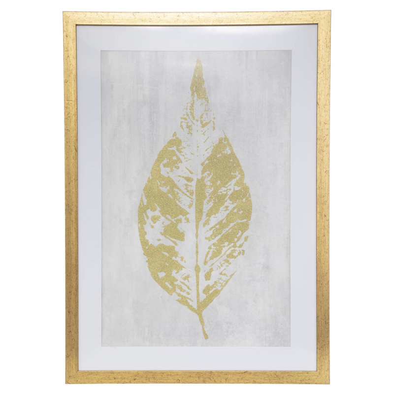 Atmosphera Plakát v dřevěném rámu LEAF, 50 x 70 cm zlatá