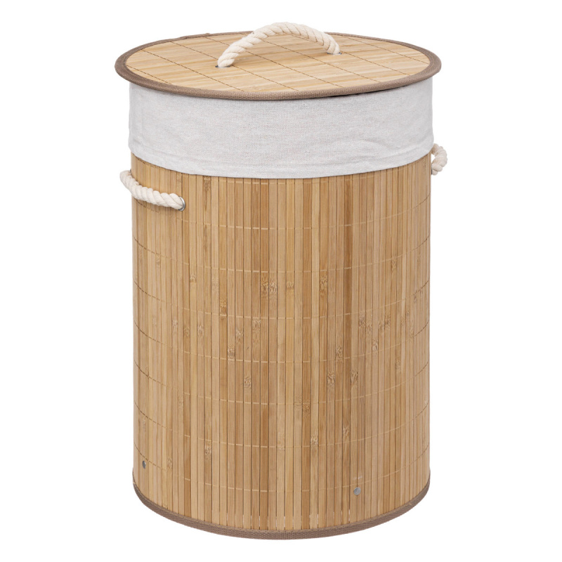 5five Simply Smart Koš na prádlo BAMBOO, kulatý s víkem, 48L hnědý