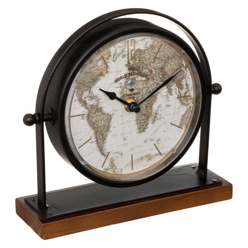 Atmosphera Hodiny retro na komodu Flavia, ciferník s mapou světa, v, 20 cm černá