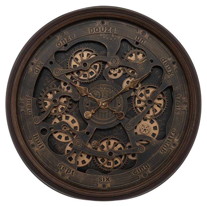 Atmosphera Nástěnné hodiny Alban, vintage, viditelný mechanismus, Ø 76 cm hnědá