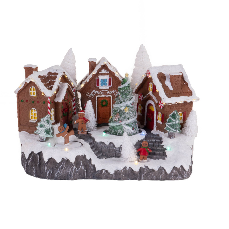 Fééric Lights and Christmas Pohyblivá vánoční scéna, perníkové chaloupky, 31 x 23 cm vícebarevný
