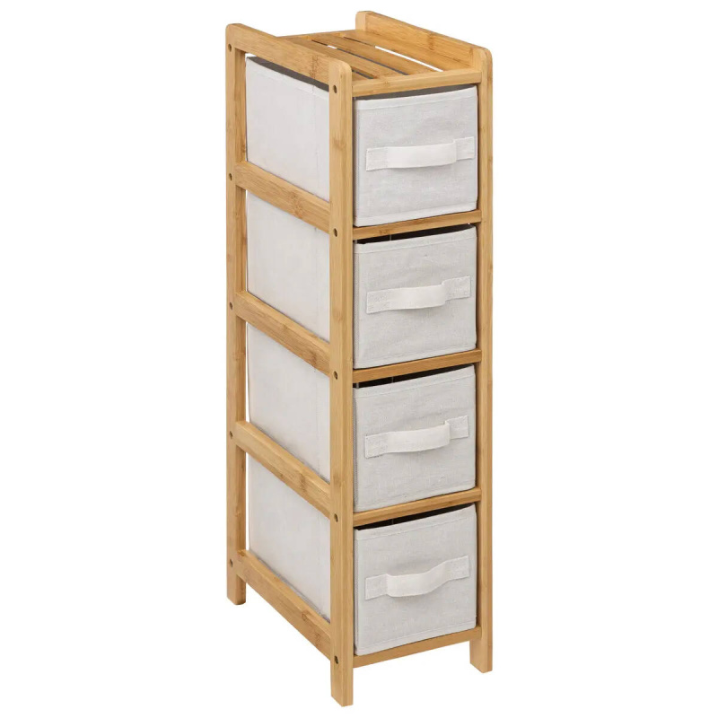 5five Simply Smart Úzký bambusový regál TIDY s 4 texitlními košíky, výš, 78,5 cm béžová