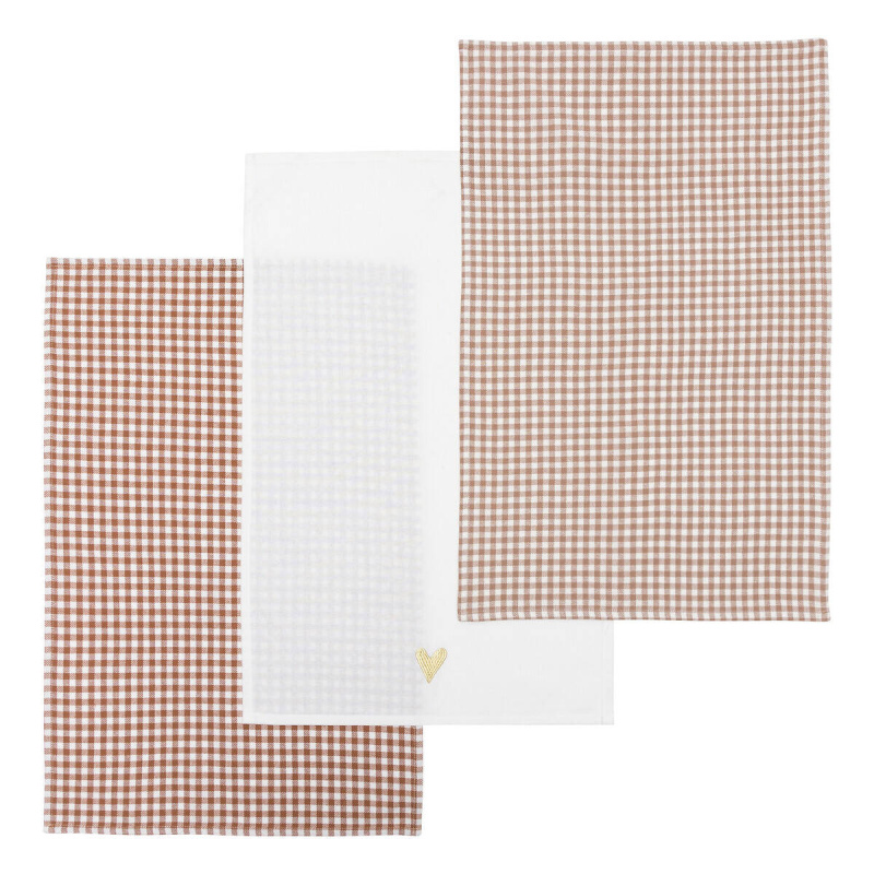 Atmosphera Kuchyňské bavlněné utěrky FLORAL, kostkované vichy, 3 ks béžová