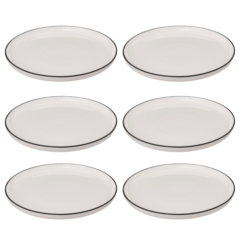 Secret de Gourmet Porcelánové jídelní talíře ALIX s černým okrajem, 6 ks × Ø 27 cm bílý