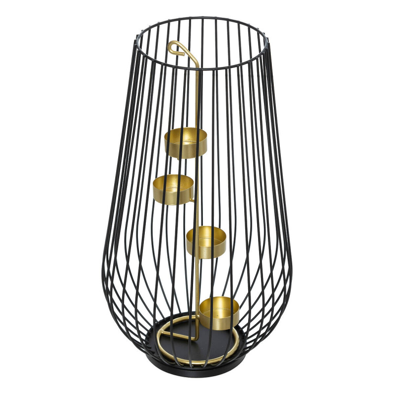 Atmosphera Kovový svícen se zlatým zdobením, tealight, 45 cm černá