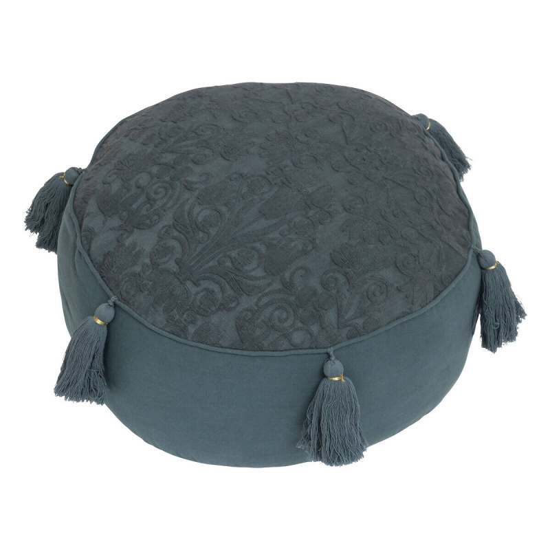 Atmosphera Bavlněný polštář na sezení na podlaze s bambulkami LITTLE COTTAGE, Ø 48 cm modrá