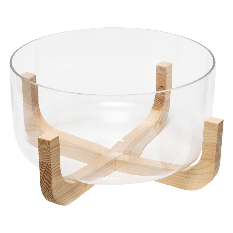 Secret de Gourmet Skleněná salátová mísa ARHA s dřevěným podstavcem, Ø 28 cm transparentní