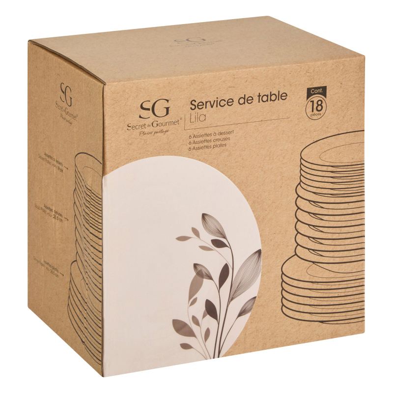 Secret de Gourmet Porcelánová jídelní sada LILA pro 6 osob, 18 dílů bílý