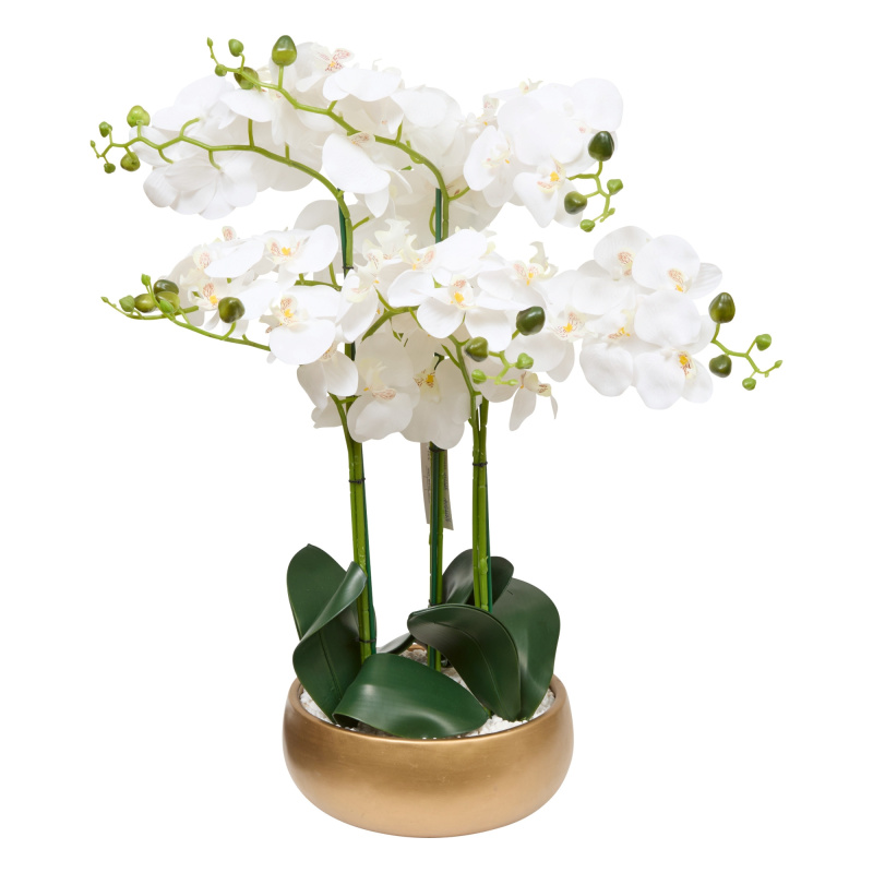 Atmosphera Umělá orchidej ve zlatém květináči SANAE, výška 65 cm bílý