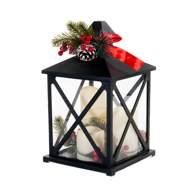 Fééric Lights and Christmas Lucerna se třemi svíčkami a větvičkami, LED vícebarevná