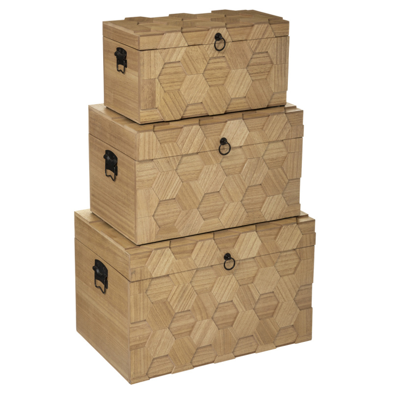 Atmosphera Sada úložných boxů, MDF, 3 rozměry krabic hnědá 173406
