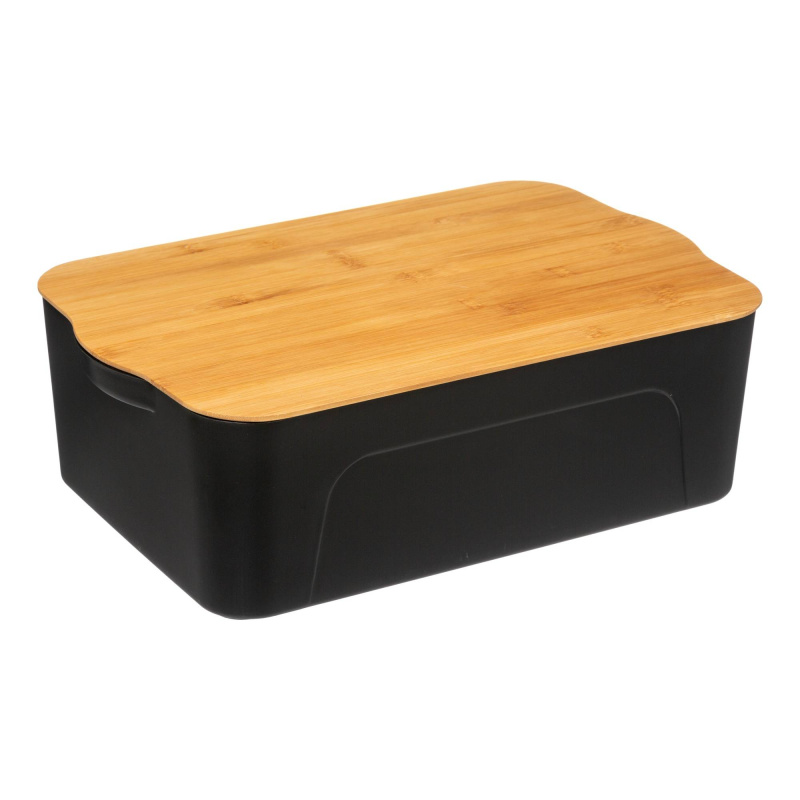 5five Simply Smart Plastový úložný box s bambusovým víkem, 13,5 L, černý černá