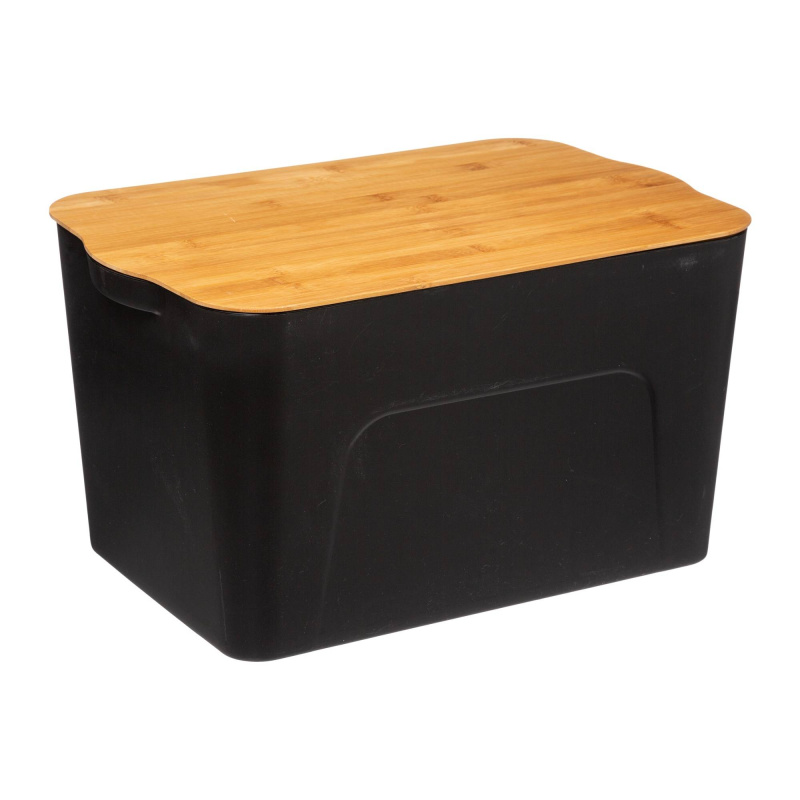 5five Simply Smart Plastový box s bambusovým víkem, 24 l černá
