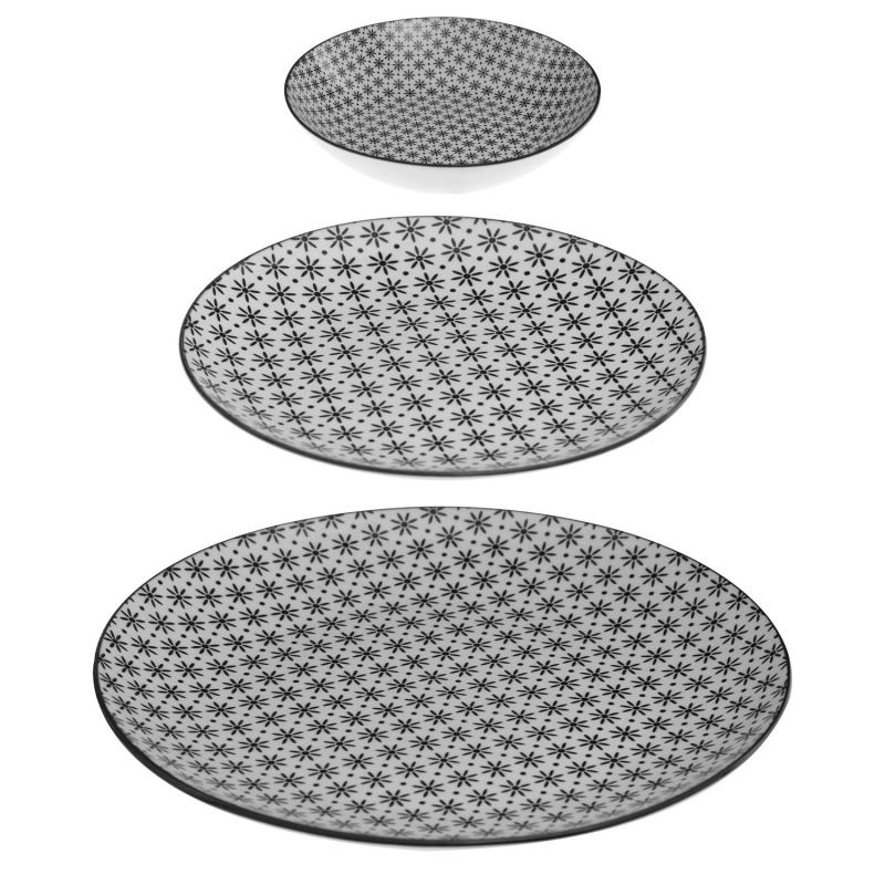 Secret de Gourmet Jídelní sada pro 6 osob BOHEMIA, porcelán, květinový vzor černá
