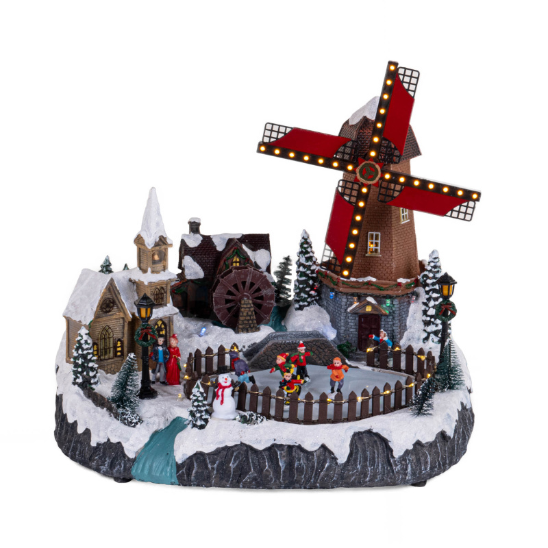 Fééric Lights and Christmas Vánoční vesnice s osvětlením a pohyblivým větrným mlýnem vícebarevný