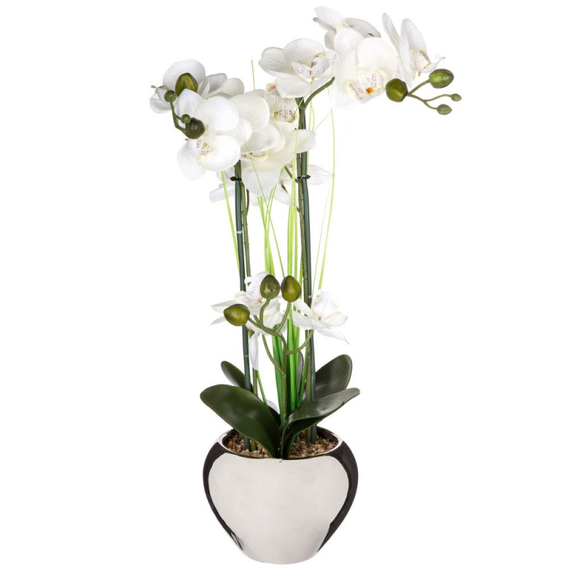 Atmosphera Umělá květina, tři orchideje s bílými květy v stříbrném květináči 136510D vícebarevná