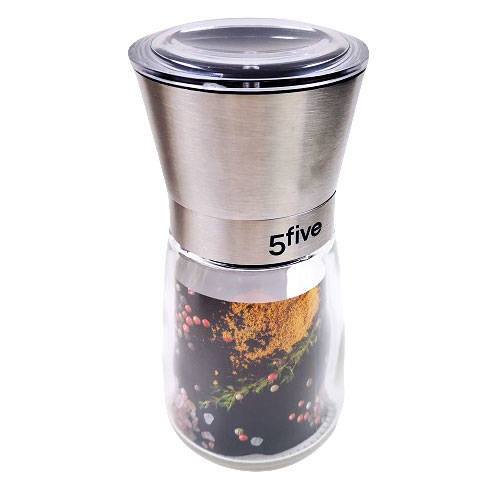 5five Simply Smart Mlýn na koření, sůl, pepř, ruka, 13 cm stříbrný