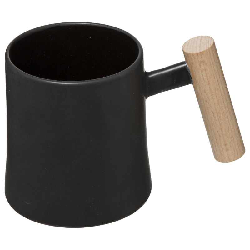 Secret de Gourmet Keramický hrnek s dřevěnou rukojetí, 370 ml černá