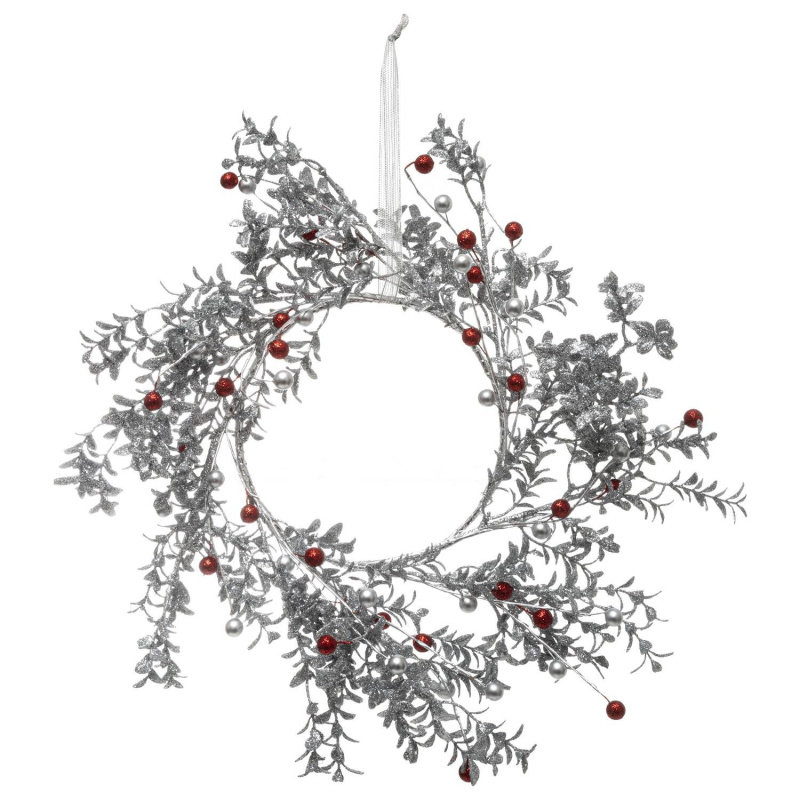 Fééric Lights and Christmas Závěsný vánoční věnec, O 44 cm stříbrná