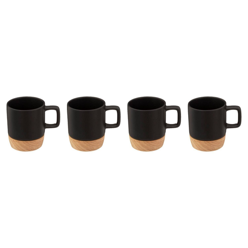 Secret de Gourmet Keramické hrnky s bambusovým dnem, 4 kusy x 120 ml černá