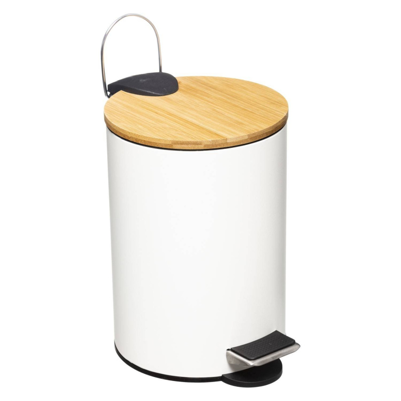 5five Simply Smart Odpadkový koš do koupelny s bambusovým víkem MODERN, bílý, 3 l bílá