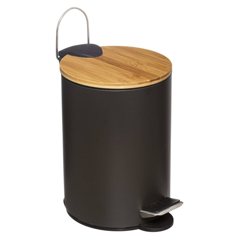 5five Simply Smart Odpadkový koš do koupelny s bambusovým víkem MODERN, černý, 3 l černá