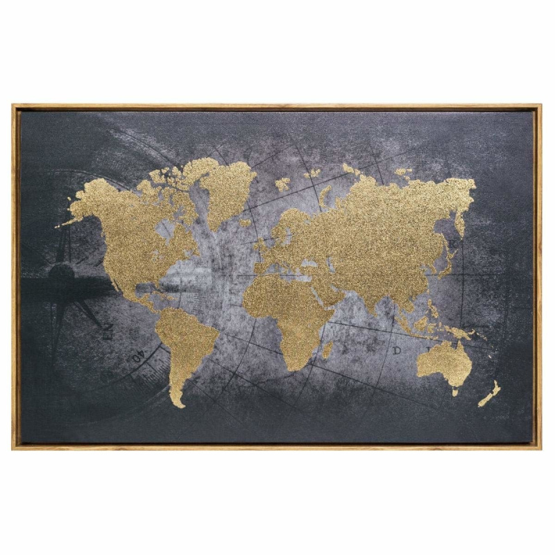 Atmosphera Světová mapa nástěnné dekorace, plátěný rám, 58 x 88 cm zlatá