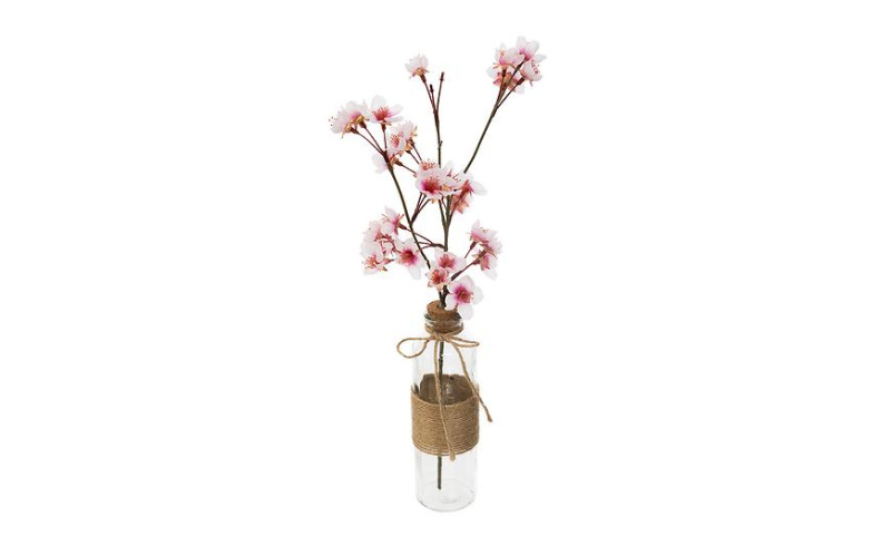 Atmosphera Umělé květiny, umělý třešňový květ v skleněné váze, 46 cm 164309 bílá