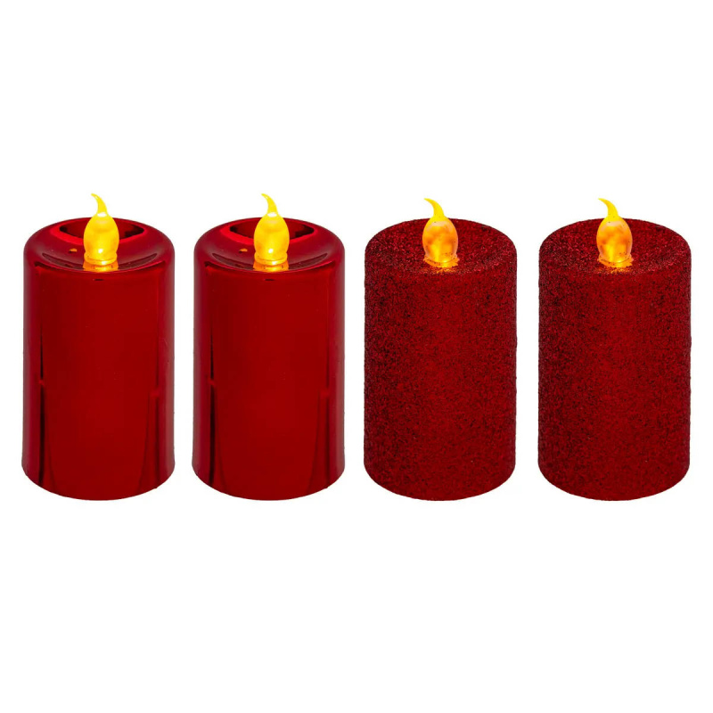 Atmosphera Lesklé svíce LED, 4 kusy, červená barva červená