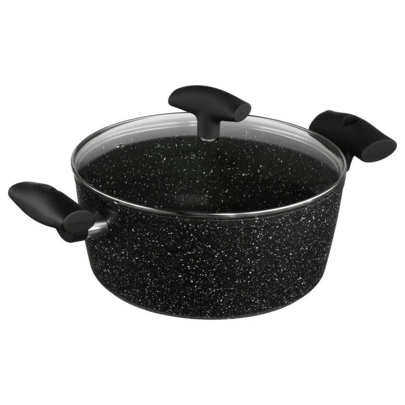Secret de Gourmet Hliníkový hrnec s mramorovým povrchem, hrnec s víkem, O 24 cm 111008 černá