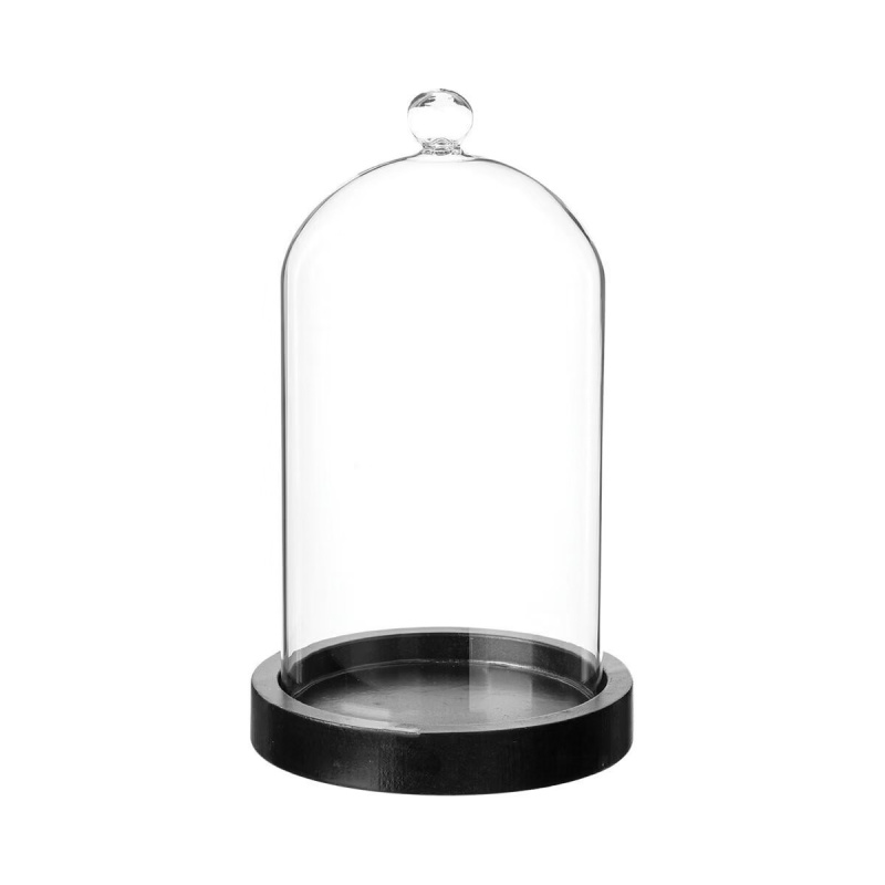 Atmosphera Skleněná kopule s černým dřevěným podstavcem NORDIC, výška 19 cm transparentní
