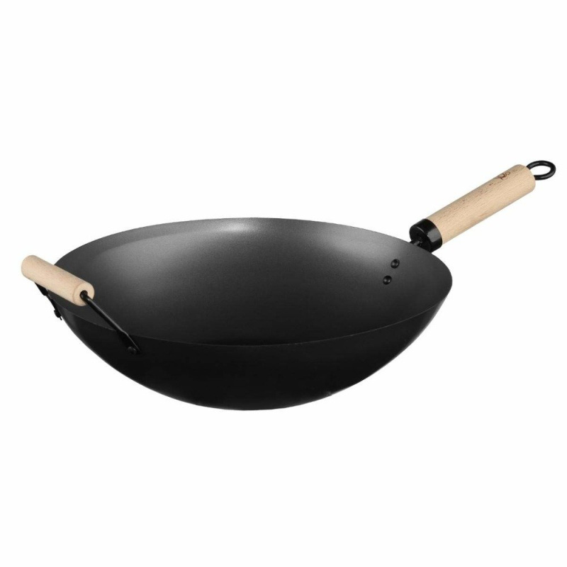 Secret de Gourmet Ocelová wok s dřevěnou rukojetí, 35 x 9 cm černá