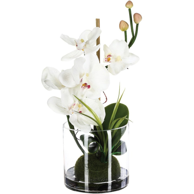 Atmosphera Umělá orchidej v skleněné váze, 37 x 18 cm bílá