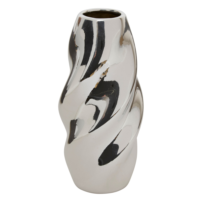Atmosphera Stříbrná váza TWISTED SKY, keramická, výška 21 cm stříbrný