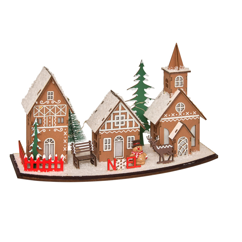 Fééric Lights and Christmas LED lucerna vánoční vesnička, 30 x 15 cm hnědý