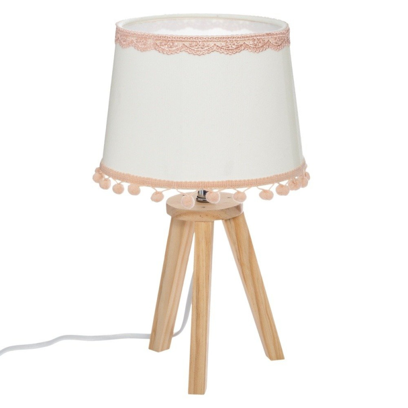 Atmosphera for kids Stolní lampa POMPOM, dřevěné nohy, 32 cm bílá