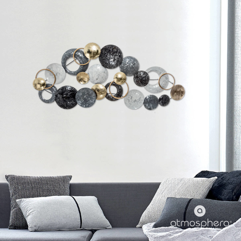 Atmosphera Nástěnná dekorace DECO, kov, 93x43 cm, šedo-zlatá vícebarevná