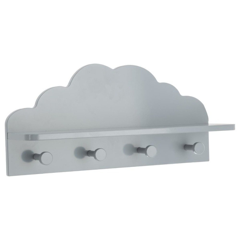 Atmosphera for kids Šedá dětská polička CLOUD, 4 háčky, 48 x 22 x 12 cm 127163C šedá