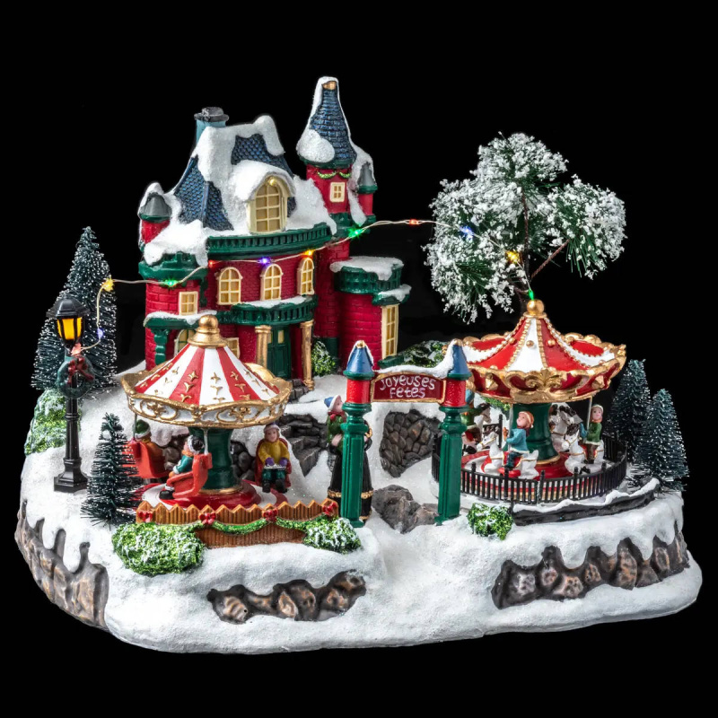 Fééric Lights and Christmas Vánoční vesnička, Vánoční scéna s kolotočem vícebarevná