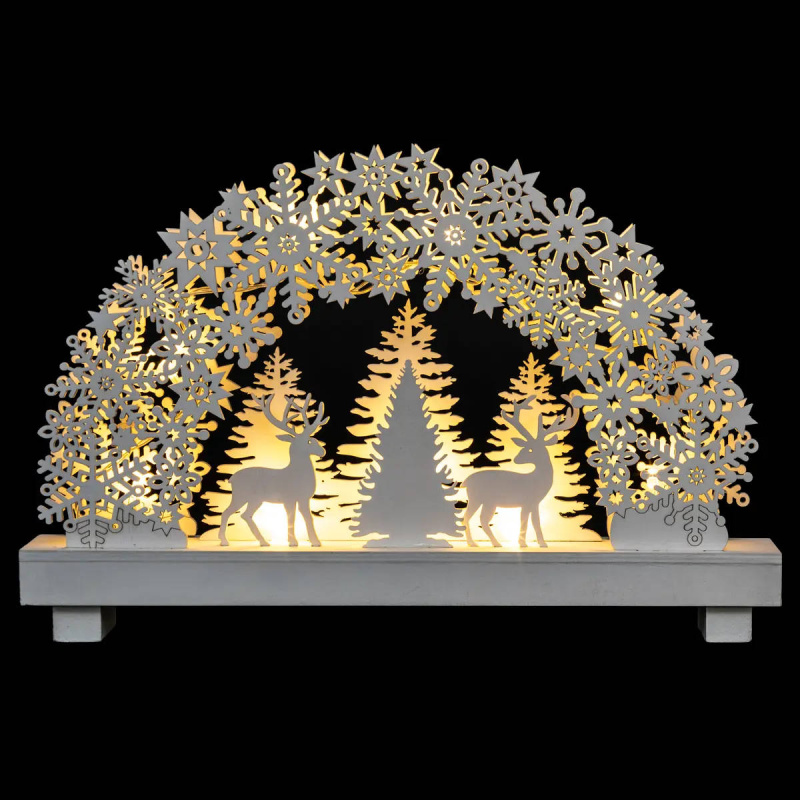 Fééric Lights and Christmas Světelná dekorace z překližky, scéna se soby bílá
