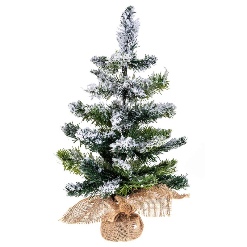 Fééric Lights and Christmas Umělý vánoční stromeček s umělým sníhem v jutovém pytli, 50 cm zelená