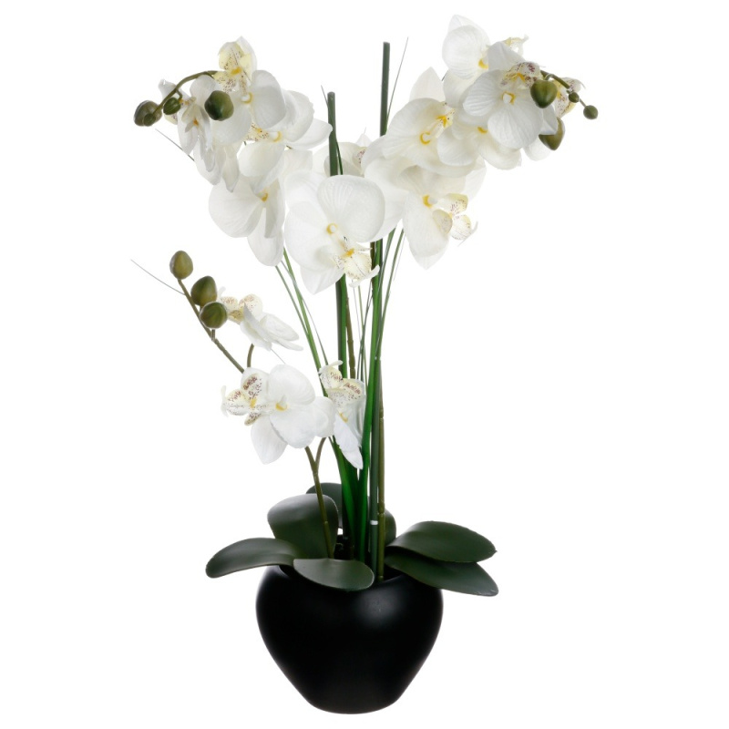 Atmosphera Umělá orchidej v černém květináči, bílá orchidej, výš, 53 cm černá