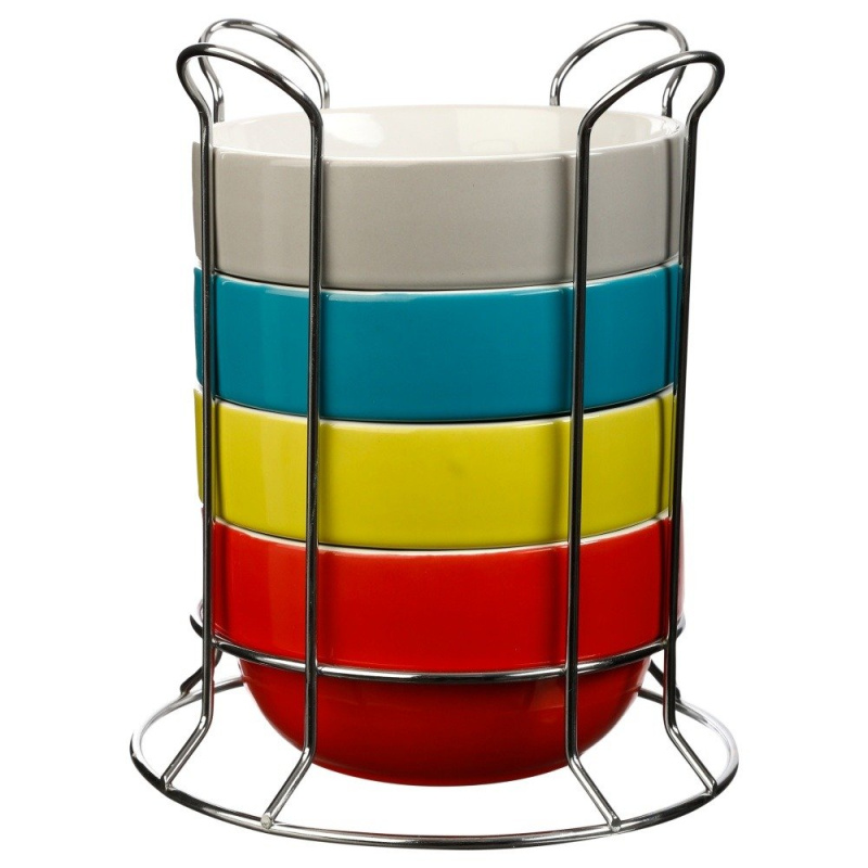 Secret de Gourmet Keramické mísy, mísy na kovovém stojanu, 500 ml, sada 4 vícebarevná