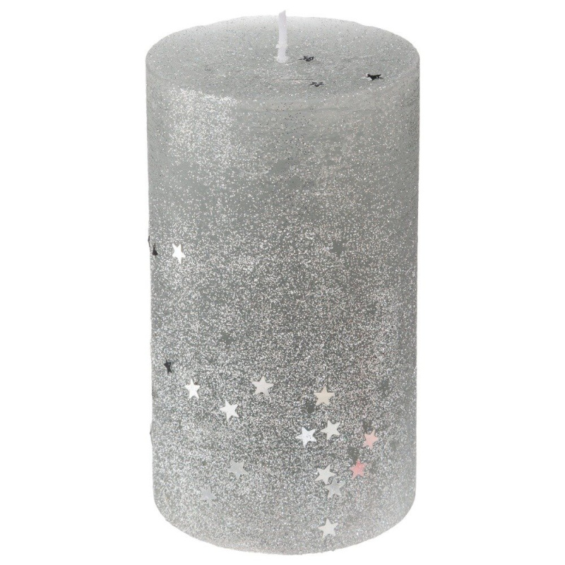 Fééric Lights and Christmas Kulatá svíčka s hvězdami, velikost L, stříbrná, 12 cm 129848AR stříbrná
